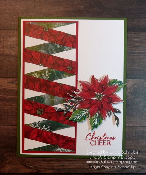 #BoughsofHolly #christmascards #stampingtechniques #designerpaper #poinsettiacards #stampinup #papercraftingtechiques #lindasstampinescape Christmas Dsp Cards, Christmas Cards With Ribbon, Ribbon Cards Handmade, Christmas Cards Ideas Diy, Double Twisted Ribbon Technique, Christmas Folding Cards, Ribbon Cards Ideas, Christmas Cards Su, Handmade Christmas Cards 2023