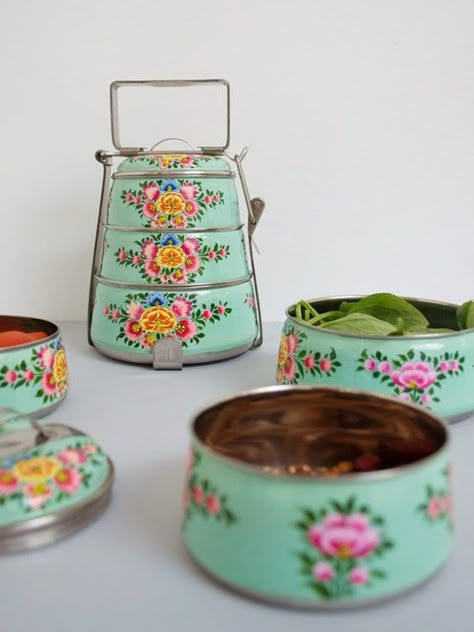 Kaushalam Hand Painted 3 Tier Lunch Box Indian Dabba - Etsy Canada Tiffin Carrier, Tiffin Box, Craft Painting, Steel Lunch Box, Tin Tin, Granny Chic, Lunch Bags, Happy Meal, Tin Boxes