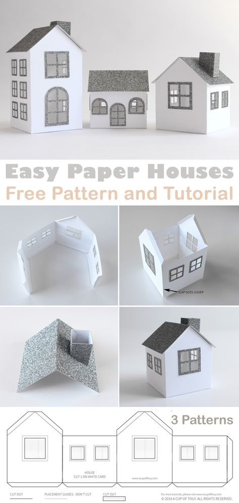 House With Paper Craft, Paper House Tutorial, House Models Diy, How To Make A House Out Of Paper, Free Paper House Template Printables Free, Miniature House Template, Mini House Template Free Printable, Cricut Paper House Template, Construction Paper House