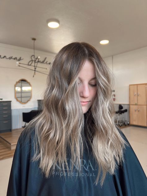 Rooty Lived In Blonde, Blonde But Not Too Blonde, Ashy Blonde Hair Straight, Ashy Bronde Balayage Highlights, Lived In Ashy Blonde Balayage, Lives In Bronde Balayage, Lived In Blonde Ash, Transition From Blonde To Brunette Balayage, Bronde Root Smudge