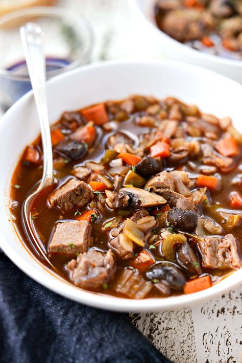 Leftover Prime Rib and Barley Soup - Simply Scratch Prime Rib Recipes, Prime Rib Soup, Leftover Prime Rib Recipes, Soup With Mushrooms, Leftover Prime Rib, Steak Soup, Rib Sandwich, Rib Roast Recipe, Leftover Steak