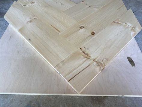 DIY herringbone table. Learn how to build a herringbone table. Chevron table DIY Table Chevron, Herringbone Table, Grey Stained Wood, Chevron Table, Woodworking Shop Projects, Play Table, Plywood Sheets, Table Diy, Wooden Projects