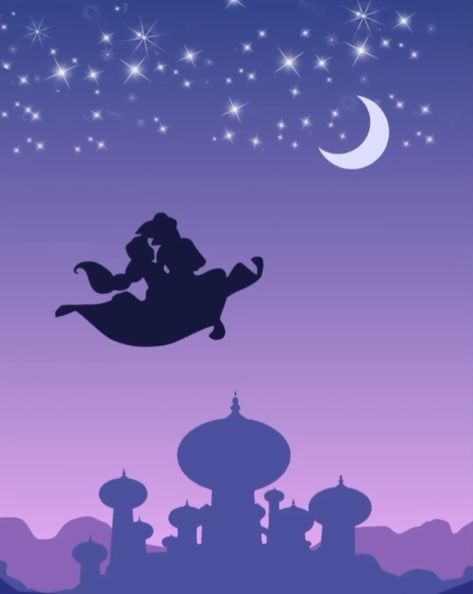 Aladdin And Jasmine Aesthetic, Aladin Wallpaper, Aladdin Background, Jasmine Silhouette, Aladdin Poster, Aladdin Aesthetic, Aladin Disney, Aladdin Carpet, Disney Painting