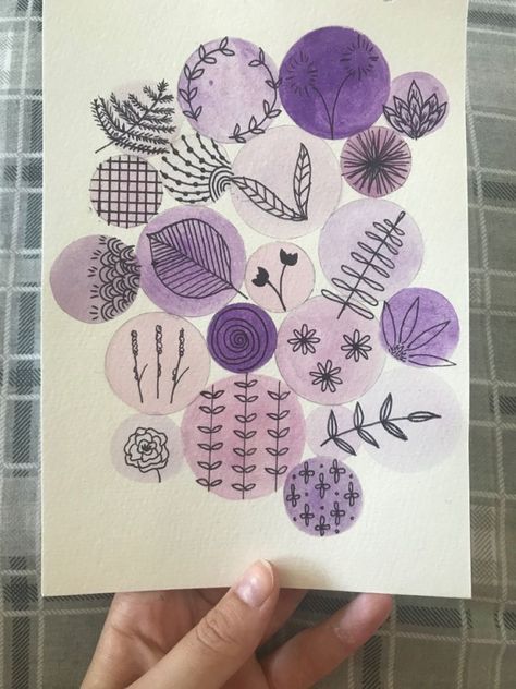 Doodle Art Painting Watercolors, Fine Liners Pen Art, Purple Flowers Doodle, Fine Liner And Watercolour, Doodling With Watercolor, Fine Tip Pen Art, Watercolor Pen Drawing, Watercolour Pens Art, Watercolour Doodle Art