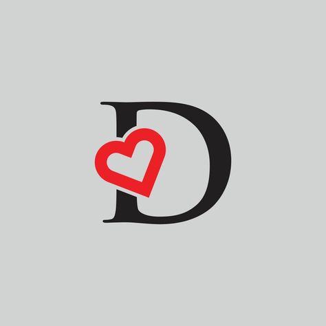 Logo Heart Letter D. Beautiful vector love logo design. D love outline creative letter design Letter D With Heart, A Love D Letter, D Love Wallpaper, The Letter D Design, D Design Letter, D With A Heart, I Heart D, Letter D Design, Letter D Tattoo