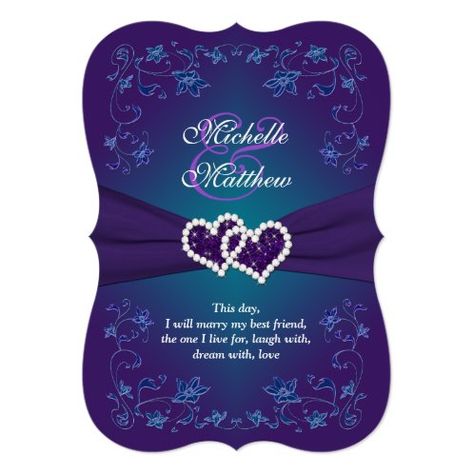 Navy Silver Floral Hearts FAUX Foil Wedding Invite | Zazzle.com Purple Teal Wedding, Purple And Blue Wedding, Purple Turquoise Wedding, Blue Purple Wedding, Teal Wedding Invitations, Purple Wedding Theme, Glitter Wedding Invitations, Floral Save The Dates, Purple Wedding Invitations