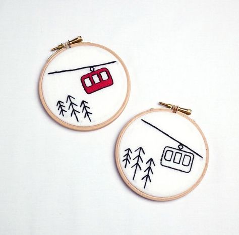 Cross Stitch Skiing, Ski Embroidery Design, Ski Cross Stitch, Snowboard Embroidery, Skiing Embroidery, Skier Embroidery, Tiny Embroidery Ideas, Embroidery Inspiration Simple, Ski Embroidery