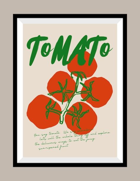 Tomato hand drawn illustration in a post... | Premium Vector #Freepik #vector #modern #kitchen #breakfast #abstract Tomato Graphic Design, Tomato Poster, Tomato Illustration, Tomato Girl, Wall Art Gallery, Hand Drawn Illustration, Drawn Illustration, Iconic Photos, Art Gallery Wall