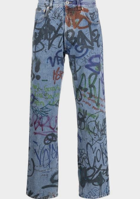 Art On Pants, Little Top Big Pants, Graffiti Clothing, Grunge Hippie, Custom Jeans, Concept Clothing, Graffiti Prints, Illustration Fashion Design, Embellished Jeans