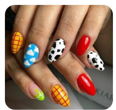 Disney Inspired Nails Acrylic Simple, Jessie Nails Toy Story, Simple Toy Story Nails, Toy Story Theme Nails, Toy Story Nail Ideas, Simple Cartoon Nail Designs, Disney Nails Toy Story, Toy Story Inspired Nails, Toy Story Nails Short