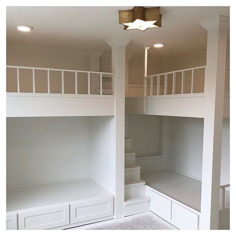 Bunk room in the country… coming right along! 🌟🐴🐄 #jbinteriors #bunkroom #custom #countryhouse #bunkbeds #designhouston #houstondesign | Instagram L Shaped Bunk Room, Corner Bunk Bed Ideas, 2 Bunk Beds In One Room, Built In Bunk Beds In Wall, Custom Bunk Beds Built Ins, Diy Built In Bunk Beds, Four Bunk Beds, Corner Bunk Beds, Bunk Beds Small Room