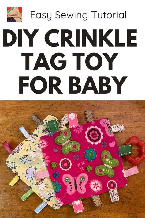 Tag toys are popular baby toys. Learn how to sew a fun, easy, creative and inexpensive crinkly tag toy. Baby Tag Toy, Crinkle Baby Toy, Sewing Tags, Baby Gifts To Make, Baby Diy Projects, Baby Toys Diy, Diy Baby Shower Gifts, Diy Baby Gifts, Handmade Baby Gifts