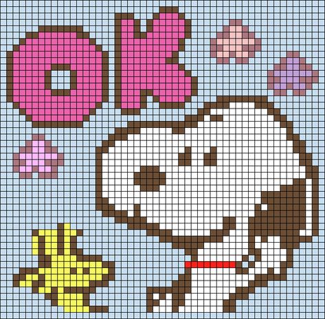 Grid Art Pattern, Sonny Angel Alpha Pattern, Crochet Pixle Grids, Snoopy Crochet Grid, Cute Tapestry Crochet Patterns, Snoopy Pixel Grid, Snoopy Grid Pattern, Miffy Alpha Pattern, Kawaii Alpha Pattern