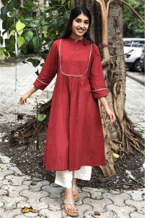 ed519dacc89b2bead3f453b0b05a4a8bdesc50354880ri Frock Style Kurti, Indian Kurti Designs, Simple Kurta Designs, Simple Kurti Designs, Casual Indian Fashion, Long Kurti Designs, Salwar Kamiz, Cotton Kurti Designs, A Line Kurta