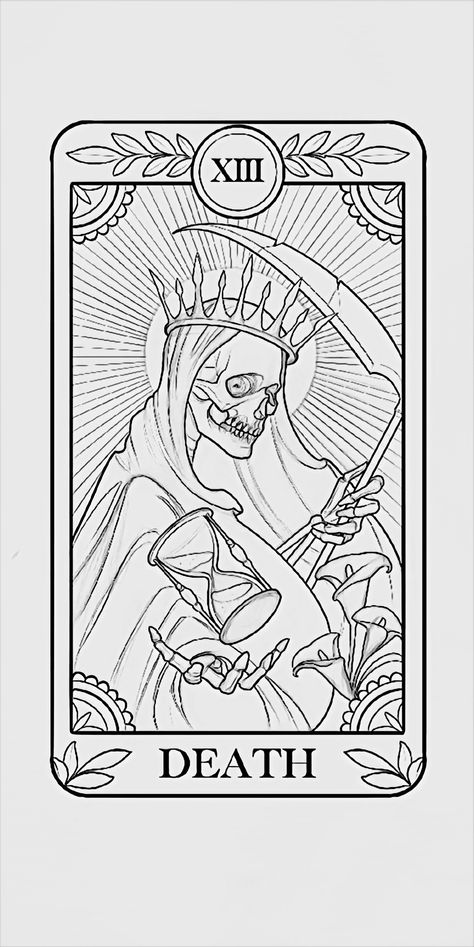 Tarot Card Drawing Base, Terro Cards Tattoos, Drawing Tarot Cards, Tarot Tattoo Flash, Grim Reaper Tarot Card Tattoo, Tarot Deck Tattoo, Tarot Card Flash Tattoo, Tarot Flash Tattoo, Blank Tarot Card Template