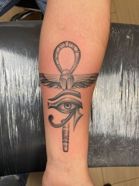 Eyes Of Horus Tattoo Design, Egyptian Cross Tattoo, Scarab Tattoos, Horus Eye Tattoo, Ankh Tattoo Design, Pharoah Tattoo, Eye Of Ra Tattoo, Eye Of Horus Tattoo, Egyptian Tattoos