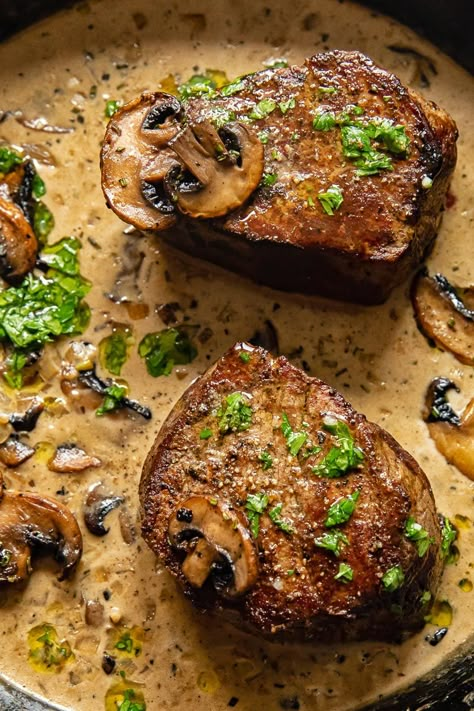 Making succulent filet mignon at home is much easier than you think! Here is our reliable method. Filet Mignon With Mashed Potatoes, Fancy Filet Mignon Dinner, Stove Top Filet Mignon, Keto Salisbury Steak, Filet Migon, Mushroom Marsala Sauce, Steak Diane Recipe, Perfect Filet Mignon