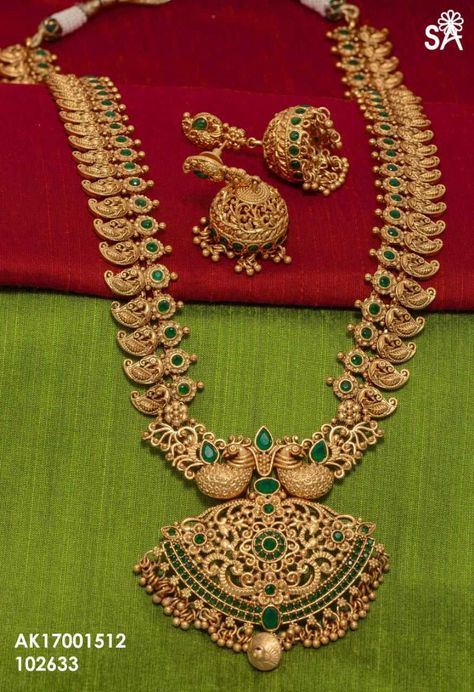 Long Mango Haram | online 1 gram jewellery | ElegantFahionWear Gold Mango Haram Designs, Gold Mango Haram, Mango Haram Designs, Mango Haram, Haram Designs, Gold Temple Jewellery, Gold Jewelry Outfits, Gold Necklace Indian, Gold Jewelry Simple Necklace