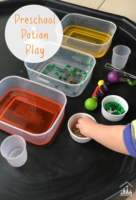 st patricks day sensory play potion mixing activity for preschoolers St Patrick's Day Preschool, Water Play Activities, Mud Kitchens, Early Science, Child Activities, Sensory Games, Nursery Planning, Magic Potions, Water Activity