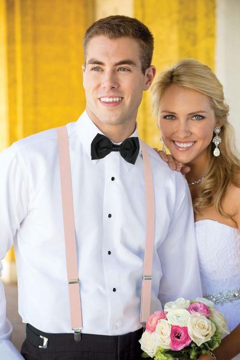 Suspenders are in! And so is blush. Teal Suspenders, Cameron Blake, Grey Prom Dress, Jasz Couture, Suspenders Men, Black Tux, Womens Prom Dresses, Tuxedo Wedding, Bridesmaid Dress Sizes