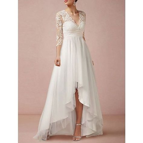 Silhouette:Sheath / Column; Hemline / Train:Floor Length,Asymmetrical; Closure:Zipper UP; Fully Lined:Yes; Built-In Bra:No; Wedding Events:Garden / Outdoor; Embellishment:Solid Color,Pleats,Ruched; Fabric:Tulle,Chiffon; Sleeve Length:3/4 Length Sleeve; Tips:Professional dry cleaner only,Colors may vary slightly due to different monitor settings; Boning:No; Style:Mature; Waistline:Natural; Neckline:V Neck; Brand:LAN TING Express; Front page:Wedding Dresses; Listing Date:07/24/2023; Bust:; Hips:; Wedding Dresses For Older Women Over 60, Second Marriage Wedding Dress Casual Older Bride, Renew Vows Dress Winter, Wedding Dress For Older Bride Over 50, Wedding Dresses For Older Brides Over 40 Curvy, Winter Wedding Dress For Second Weddings And Older Brides, 10year Vow Renewal Dress, Chiffon Wedding Dress Pattern, Wedding Dress Over 40 Plus Size