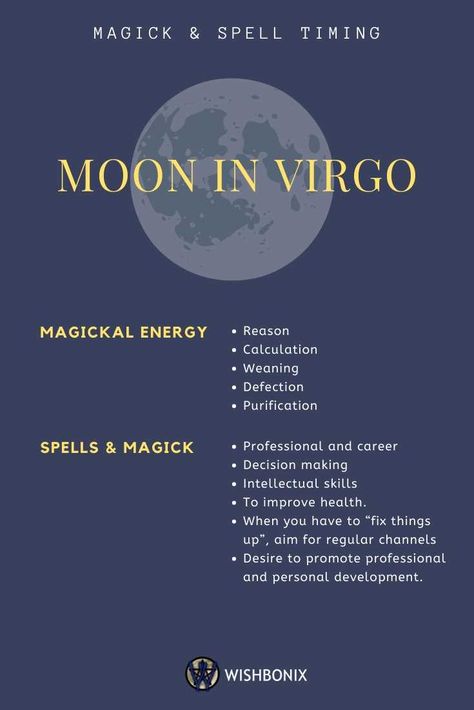 Moon in Virgo - Favored rituals, spells and magic best performed on Virgo Days in the Waxing and Waning Moon Phase. If you were born with the moon in Virgo, you are probably a person who often puts his needs aside in favor of others. With the Moon in Virgo you also have a strong need for order and efficiency. Those with the Moon in Virgo are naturally realistic, reliable and orderly and love it when everything around you is orderly and manageable. Moon In Virgo Astrology, Virgo New Moon Ritual, Moon Sign Virgo, New Moon In Virgo Ritual, A Person Who Loves Moon, Virgo Moon Tattoo, Virgo Moon Aesthetic, New Moon Virgo, Spell Timing