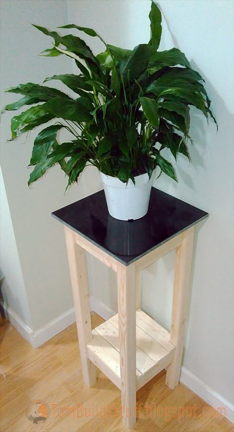 Tile-top plant stand that's easy and affordable to build. Exterior Plants, Plant Stand Decor, Mid Century Modern Plant Stand, Plants Stand, Small Indoor Plants, Trendy Plants, Modern Plant Stand, Hemma Diy, Wood Plant Stand