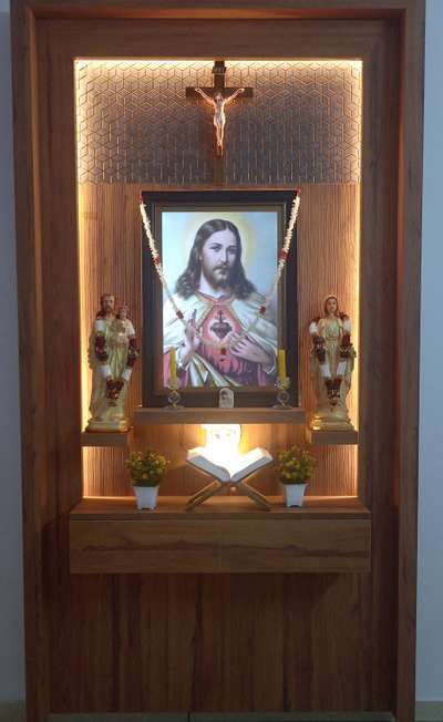 Prayer Room Designs by Contractor miltonmicheal miltonmicheal , Ernakulam | Kolo House Alter Designs, Madha Photos, Prayer Alter Ideas Home Altar, Small Altar Design Home Catholic, Prayer Area Ideas Home Christian, Altar Design Home, Wall Altar Ideas Catholic, Catholic Home Altar Ideas Living Rooms, Home Altar Catholic