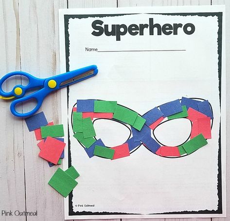 Superhero Activities - Superhero Scissor Skills for superhero masks. Superhero Week Preschool Activities, Superhero School Activities, Superhero Classroom Activities, Superhero Activities For Kindergarten, Superhero Fine Motor Activities, Super Hero Activities For Toddlers, Superhero Activities For Toddlers, Super Hero Activities Preschool, Superhero Preschool Activities