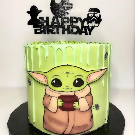 Star Wars Yoda Cake, Easy Grogu Cake, Star Wars Buttercream Birthday Cake, Grogu Cake Ideas, Decoracion Baby Yoda, Star Wars Cakes Birthday Boys, Grogu Birthday Party, Grogu Birthday Cake, Baby Yoda Cake Ideas