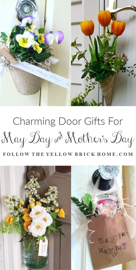 Charming-Door-Gifts-for-May-Day-and-Mothers-Day May Day Gifts, May Day Ideas, Beltane Celebration, French Ethereal, May Baskets, Happy May Day, May Day Baskets, Door Basket, Yellow Brick Home