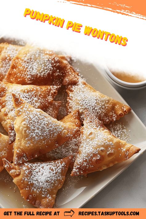 Discover a delightful twist on a classic dessert with our Pumpkin Pie Wontons recipe. This fusion treat combines the rich, spiced flavors of pumpkin pie wrapped in a crisp wonton shell. Perfect for fall gatherings or a unique holiday dessert, these bite-sized wonders promise a warm, comforting taste with every bite. Quick to prepare and sure to impress, these wontons are an exciting way to enjoy your favorite autumn flavors. Explore the recipe for detailed steps and tips for the best results. Pumpkin Pie Wontons, Unique Pumpkin Desserts, Thanksgiving Bite Size Desserts, Unique Holiday Desserts, Pumpkin Pie Bites, Classic Fall Desserts, Pumpkin Gender Reveal, Wonton Recipes, Pie Bites