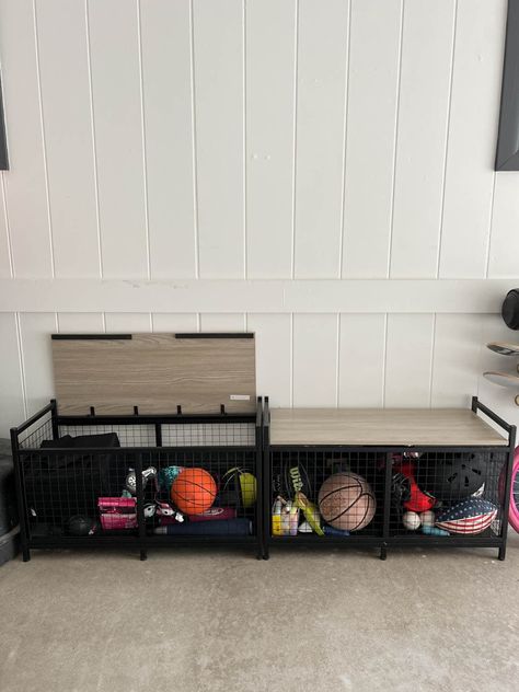 11 garage organizers that changed the way our garages functions using storage solutions for tools, paint, and sporting equipment. Garage Sporting Goods Storage, Garage Organization Ideas Sports, Garage Kids Storage, Bike Organization In Garage, Sports Storage Ideas, Garage Sports Organization, Garage Sports Equipment Storage, Sports Equipment Storage Ideas, Sport Equipment Storage