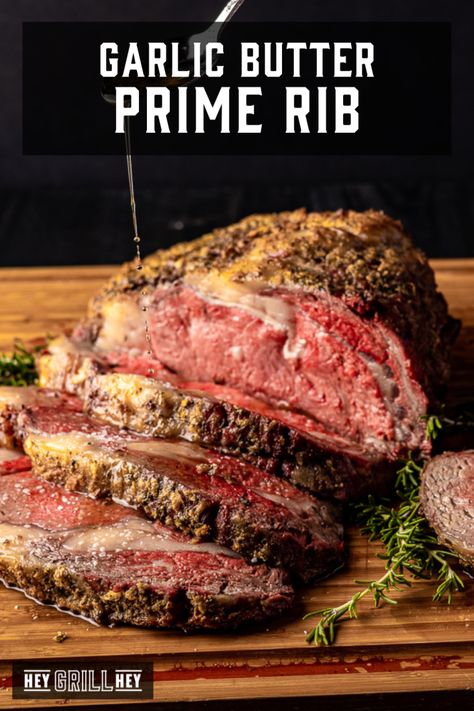 Garlic Butter Prime Rib Recipe, Garlic Butter Prime Rib, Grilled Prime Rib, Smoked Prime Rib Roast, Smoked Garlic, Hey Grill Hey, Smoked Prime Rib, Prime Rib Roast Recipe, Smoked Recipes