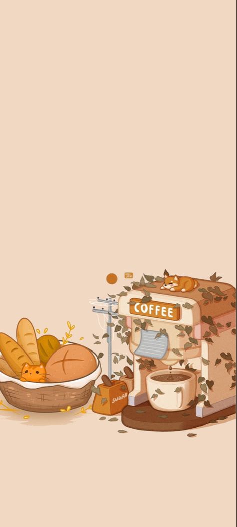 Brown Winter Aesthetic Wallpaper, Coffee Themed Wallpaper, Fall Wallpaper Cute Cartoon, Chai Wallpaper Aesthetic, Breakfast Wallpaper Aesthetic, Coffee Lockscreen Aesthetic, Cooking Aesthetic Wallpaper, Food Wallpapers Aesthetic, Bread Aesthetic Wallpaper