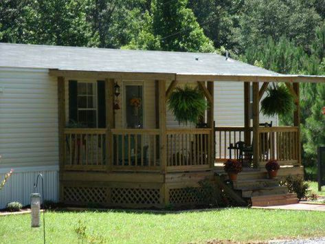 Manufactured Home Porch Ideas, Mobile Home Porches, Mobile Home Deck, Manufactured Home Porch, Simple Front Porch, Single Wide Remodel, Trailer House, Deck Plan, Porch Kits