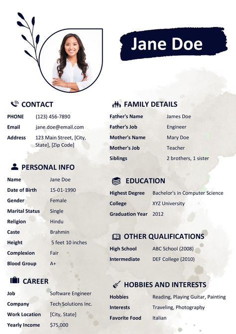 Matrimony Biodata Template | Format Biodata for Marriage Bio Data For Marriage For Girl, Biodata For Marriage Format For Girl, Biodata Template, Marriage Biodata Format, Bio Data For Marriage, Abc School, Biodata Format, 2 Brothers, Bio Data