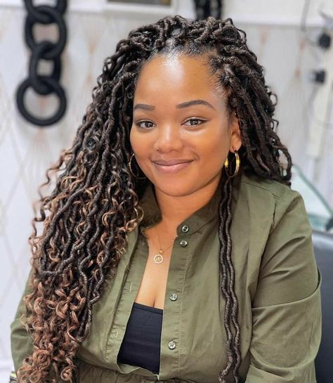 Bohemian Faux Locs Crochet Braids, River Locs Crochet, Crochet Faux Locs Hairstyles Goddess, 10 Inch Crochet Hairstyles, River Locs Crochet Hairstyles, Crochet Locs With Curls, Bohemian Goddess Faux Locs Crochet, Crochet Boho Locs Black Women, Crotchet Locs Hairstyles For Women