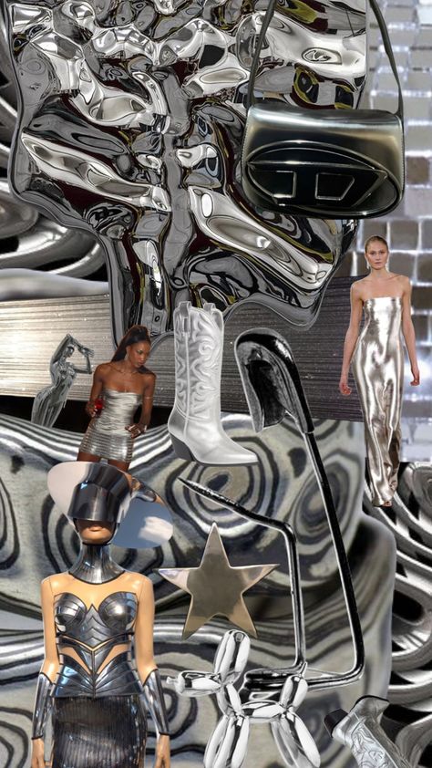 Metallic Fashion Aesthetic, Metallic Color Palette, Beyonce Fans, Space Theme Party, Futuristic Aesthetic, Future Of Fashion, Silver Core, Digital Fashion, Cyberpunk Fashion