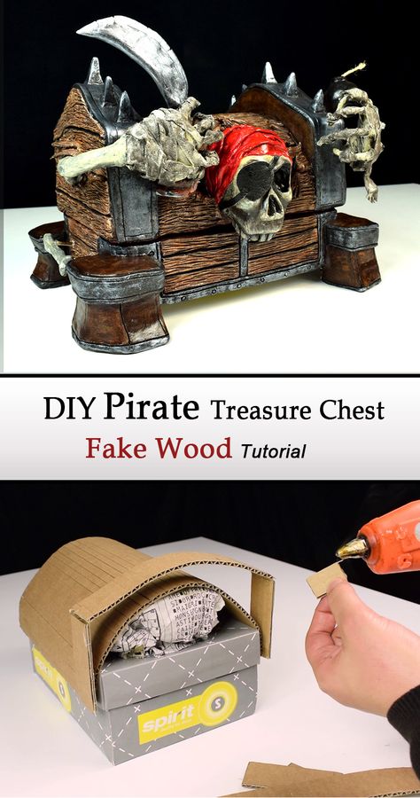 DIY Pirate Treasure Chest with Secret Lock | DIY Jewelry Box Cardboard | Paper Clay Tutorial How to make a Pirate Treasure Chest with Secret Lock using mainly a shoes box, Cardboard, Paper clay (or Polymer clay). It’s fun to make and you can use it as a Jewelry Box :) Paper Mache Treasure Chest, Diy Pirate Chest Cardboard Boxes, Pirate Boxes Diy, Diy Pirate Treasure Chest, Diy Pirate Chest, Cardboard Jewelry Box Diy, Diy Jewelry Box Cardboard, Treasure Box Diy, Diy Pirate Treasure