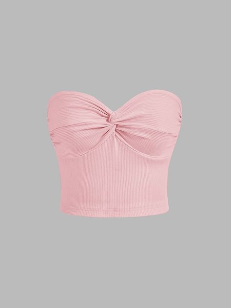 Baby Pink Casual Collar Sleeveless Knitted Fabric Plain  Embellished Slight Stretch  Women Clothing Bando Top Outfits, Shein Essentials, Y2k Fashion Men, Pink Tube Top, Light Pink Top, Dream Wishlist, Light Pink Tops, Strapless Crop Top, Outfits Y2k