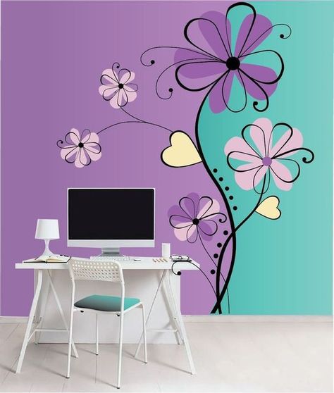 Paper Projects Diy, Wall Color Combination, Mural Art Design, Creative Wall Painting, Wall Art Diy Paint, Fantasy Flowers, Bedroom Wall Designs, Wall Painting Decor, Color Guide