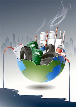 environmental pollution pictures drawing - An illustration representing the impact of environmental damage. Stock Photo - Premium Royalty-Free, Code: 6111-06838611 Solution To Plastic Pollution Drawing, Globalisasyon Picture, Soil Pollution Drawing, Environmental Pollution Drawing, Slogans On Pollution, Environmental Drawing, Poster On Pollution, Wudu Steps, Hindi Project