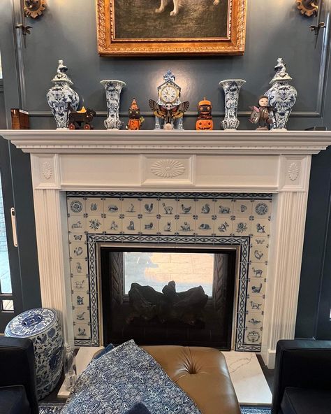 Fireplace Italian Style, Delft Fireplace Surround, Hand Painted Tile Fireplace, Blue And White Fireplace Tile, Dutch Tile Fireplace, Blue And White Tile Fireplace, Delft Tile Fireplace Surround, Blue Tiled Fireplace, Delft Tiles Fireplace