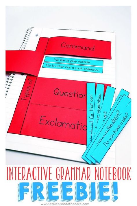 Interactive Grammar Notebook Freebie Grammar Notebook, Grammar Interactive Notebook, Classroom Discipline, Teach Writing, Phonics Posters, 4th Grade Writing, Types Of Sentences, Grammar Activities, Teaching Grammar