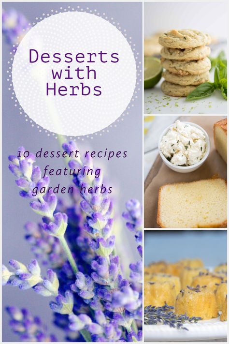 Expand your culinary horizons by adding some culinary herbs to your next dessert offering! These 10 Recipes for Desserts with Herbs will inspire your next baking day! #dessert #recipes #baking #herbs #rosemary #basil #mint #thyme #lavender Baking With Fresh Herbs, Garden Dessert Ideas, Herbal Cake Recipes, Floral Dessert Recipes, Baking With Herbs, Desserts With Herbs, Homestead Desserts, Botanical Desserts, Candied Herbs