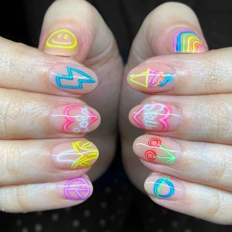 Summer Funky Nails, Neon Light Nails, Neon Nail Art Designs, Nails Gorgeous, Nail White, Neon Nail Art, Nail Hacks, Nails Styles, Neon Nail Designs