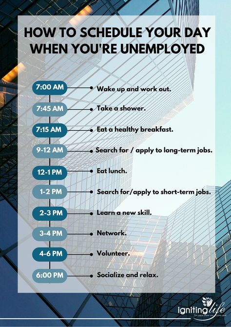 Unemployed Daily Routine, Unemployment Daily Schedule, Daily Routine Schedule Unemployed, Unemployed Schedule, Job Search Schedule, Unemployed Routine, Habit Builder, 7 Day Workout, Wealth Attraction