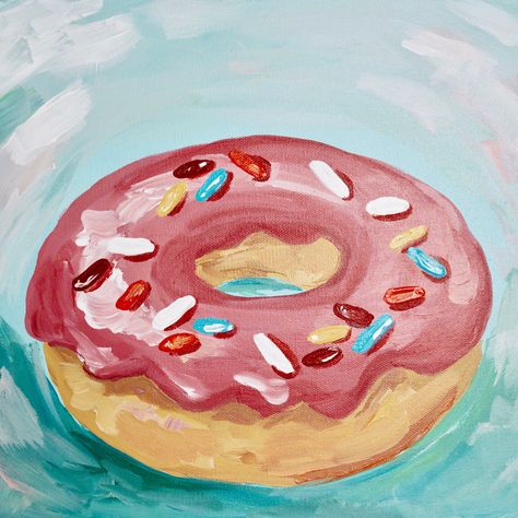 Donut fine art print This sweet and abstract Donut painting is printed on 8x8 textured art paper. Each print is reviewed and signed by the artist. Donut is part of a larger collection of bright and whimsical paintings. Donut Artwork, Donut Painting, Donut Drawing, Fun Chalk Art, Donut Worry Be Happy, Donut Art, Donut Worry, Painting Fine Art, Whimsical Paintings