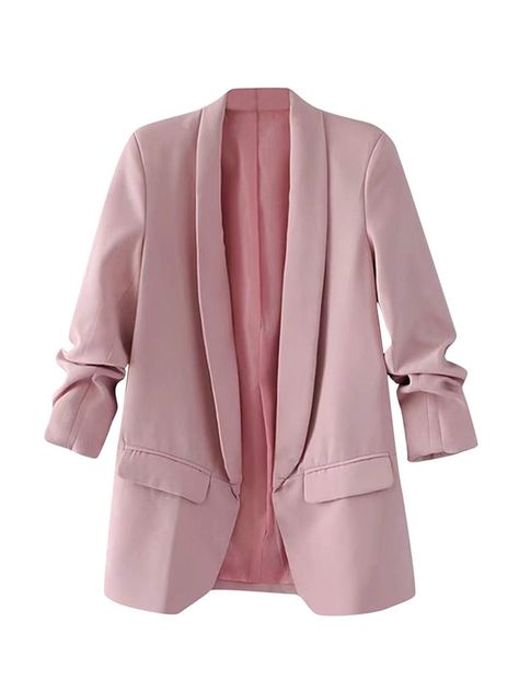 Shein Women's Shawl Collar Blazer Maxi Blazer, Pleated Blazer, Fall Blazer, Khaki Shirt, Dress Shirt And Tie, Elegant Blazers, Ladies Blazer, Top Streetwear, Pink Blazer